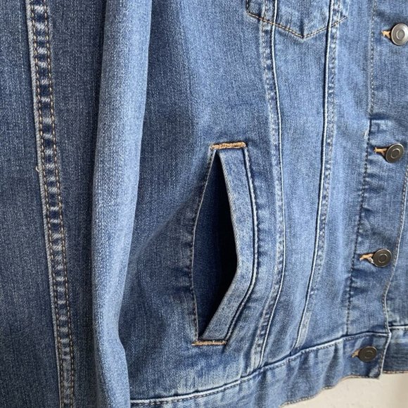 Time And Tru Denim Jean Jacket NEW Womens Large Stretch Buttons Pockets Boho - Picture 6 of 14